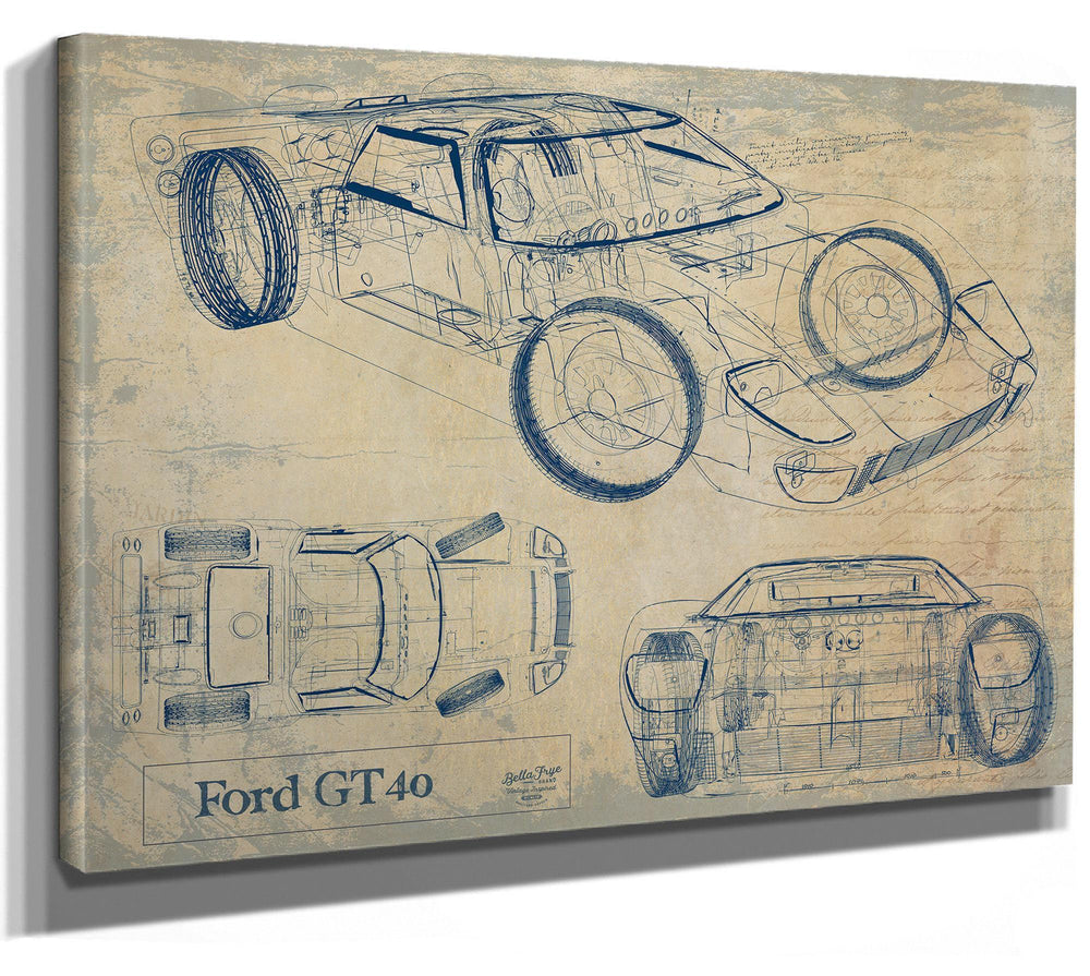 Cutler West Ford GT40 blueprint technical drawings in black frame with grey background