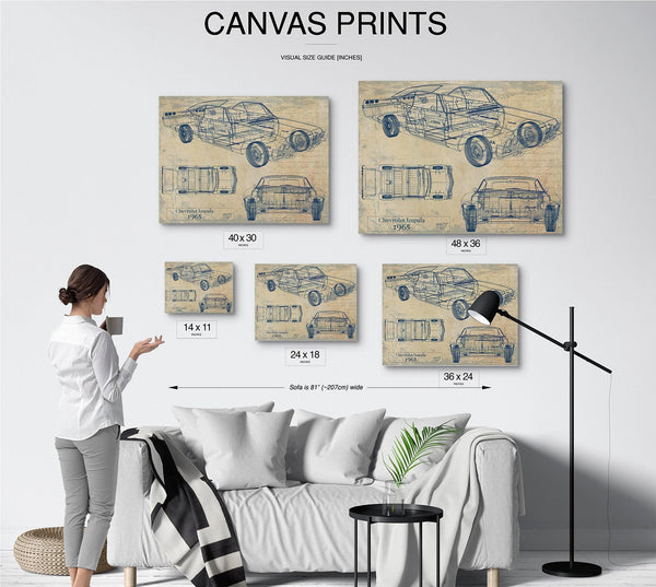 Cutler West Vintage 1965 Chevrolet Impala Car Model Print, Original Blueprint Canvas
