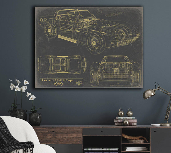 Cutler West Classic 1969 Corvette C3 427 Coupe Car Art - Gifts for Guys - Original Vehicle Print