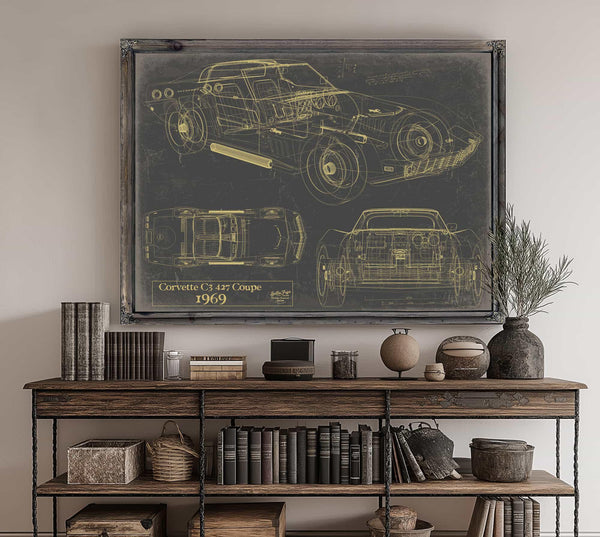 Cutler West Classic 1969 Corvette C3 427 Coupe Car Art - Gifts for Guys - Original Vehicle Print
