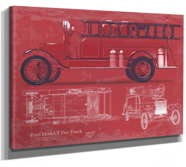 Cutler West Ford Model T Fire Truck Blueprint: Vintage Automotive Wall Art
