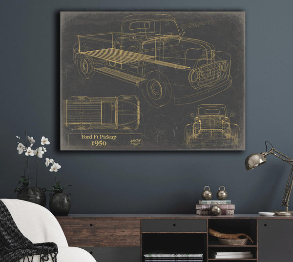 Cutler West 1950 Ford F1 Pickup Truck Model Mancave Blueprint Art