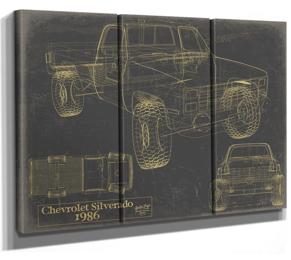 Cutler West 1980 Chevrolet Silverado blueprint with black frame on blue background