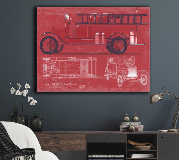 Cutler West Ford Model T Fire Truck Blueprint: Vintage Automotive Wall Art