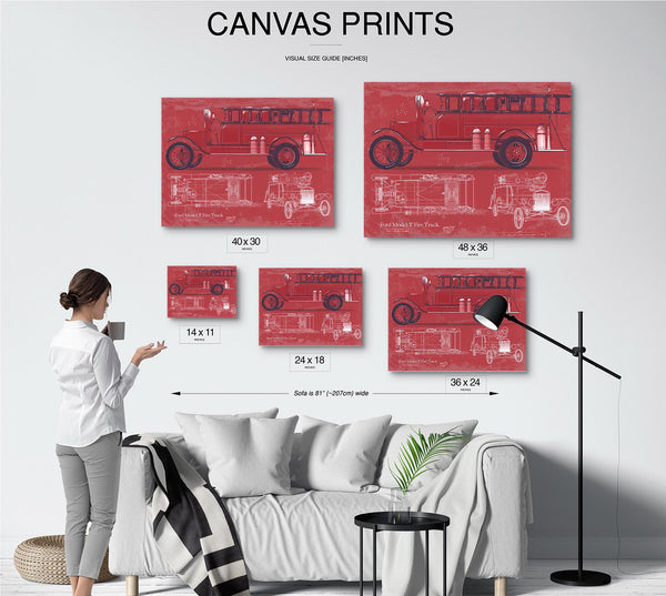 Cutler West Ford Model T Fire Truck Blueprint: Vintage Automotive Wall Art