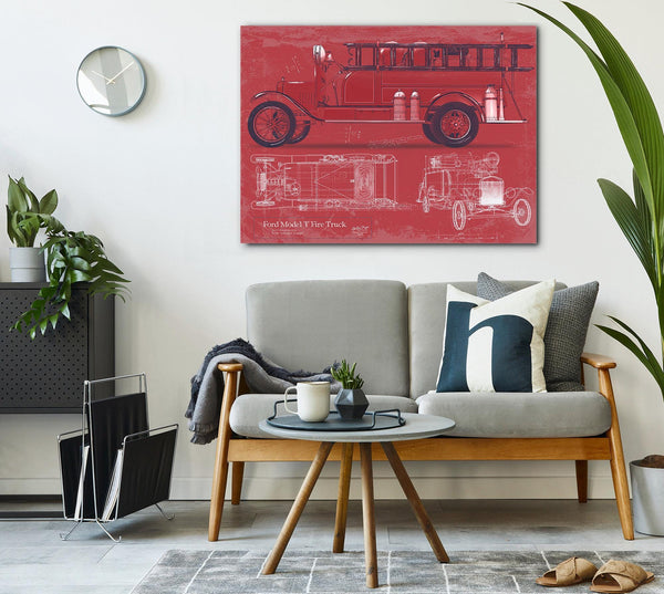 Cutler West Ford Model T Fire Truck Blueprint: Vintage Automotive Wall Art