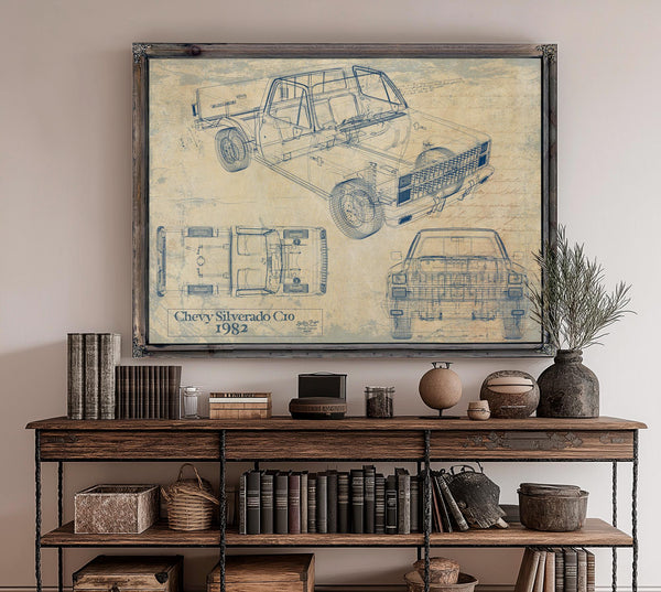 Cutler West 1982 Chevy Silverado C10 Blueprint Art: Vintage Car Model Print