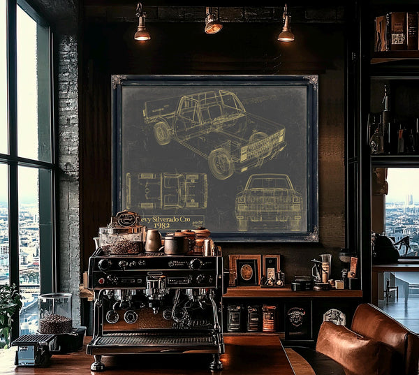 Cutler West 1982 Chevy Silverado C10 Blueprint Art: Vintage Car Model Print