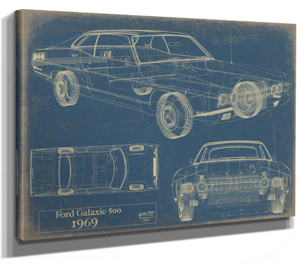 Cutler West 1969 Ford Galaxie Car Model Print, Original Blueprint Canvas