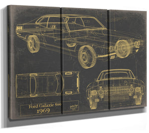 Cutler West 1969 Ford Galaxie Car Model Print, Original Blueprint Canvas