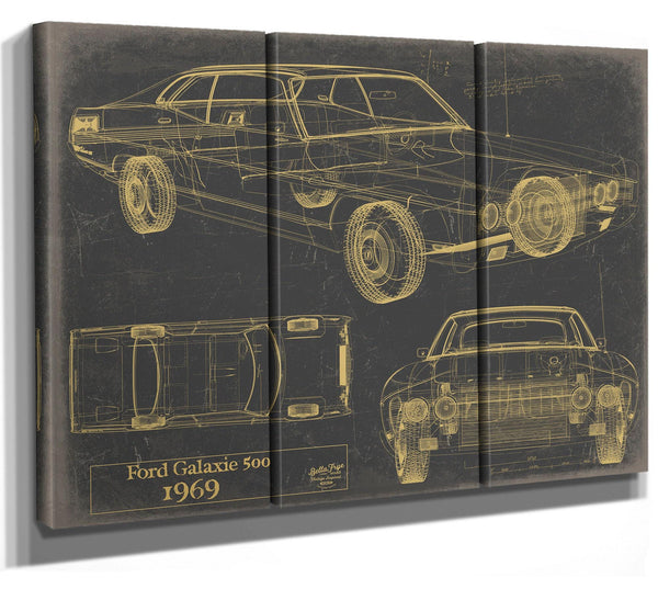 Cutler West 1969 Ford Galaxie Car Model Print, Original Blueprint Canvas