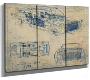 Cutler West Vintage 1972 Chevelle Car Model Print, Original Blueprint Canvas
