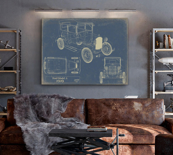 Cutler West 1929 Ford Model A Car Model Print, Original Blueprint Canvas, Framed, or Unframed Art