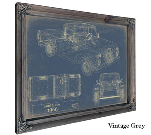 Cutler West Ford F-100 1966 blueprint technical drawings in black wood frame on grey background