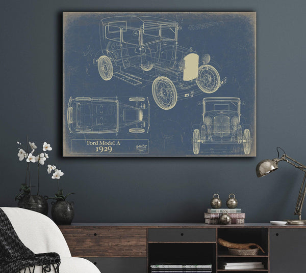 Cutler West 1929 Ford Model A Car Model Print, Original Blueprint Canvas, Framed, or Unframed Art