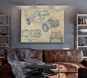 Cutler West Vintage 1952 Chevrolet Pickup Truck Truck Model, Original Mancave Blueprint Art
