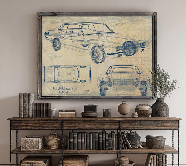 Cutler West 1969 Ford Galaxie Car Model Print, Original Blueprint Canvas