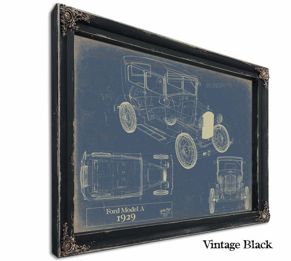 Cutler West 1929 Ford Model A Car Model Print, Original Blueprint Canvas, Framed, or Unframed Art