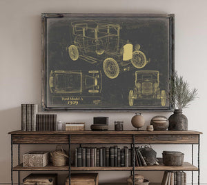 Cutler West 1929 Ford Model A Car Model Print, Original Blueprint Canvas, Framed, or Unframed Art