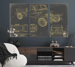 Cutler West Vintage 1952 Chevrolet Pickup Truck Truck Model, Original Mancave Blueprint Art