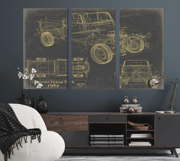 Cutler West Vintage 1952 Chevrolet Pickup Truck Truck Model, Original Mancave Blueprint Art