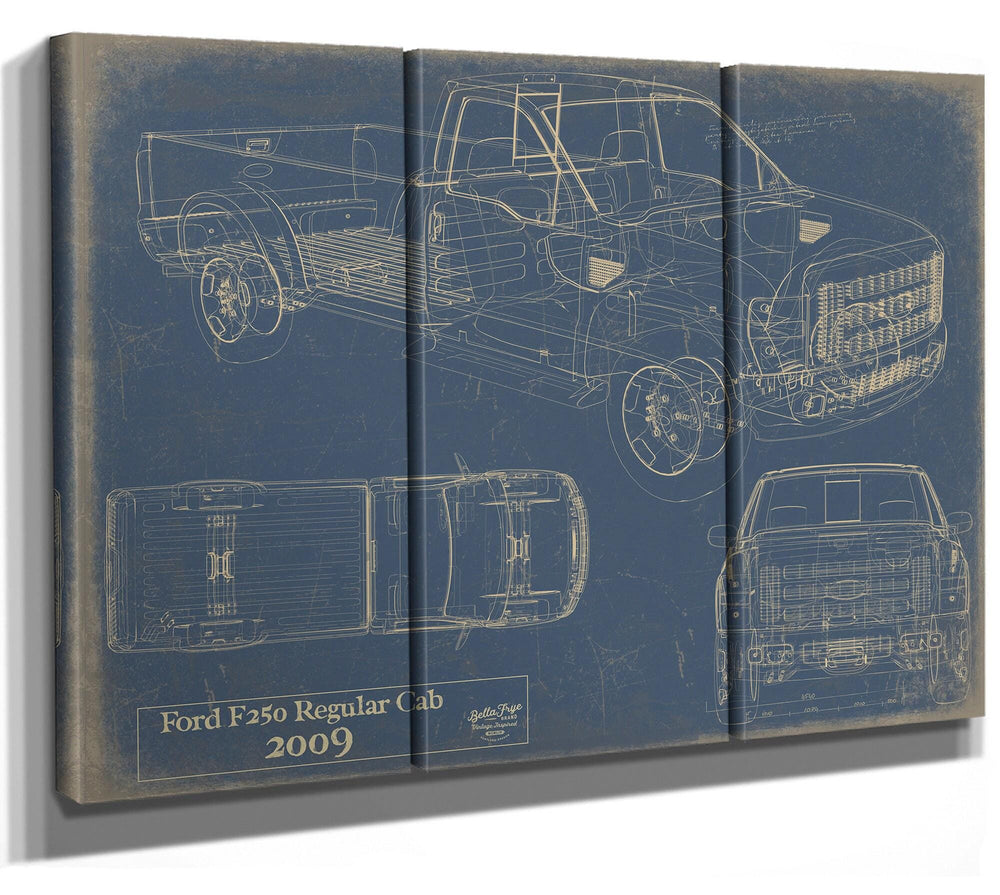 Cutler West 2009 Ford F250 Regular Cab blueprint technical drawing on grey stretched canvas wrap