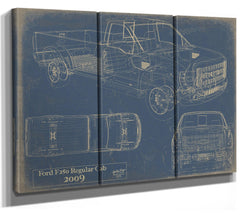 Cutler West 2009 Ford F250 Regular Cab blueprint on blue background, three panel canvas wrap