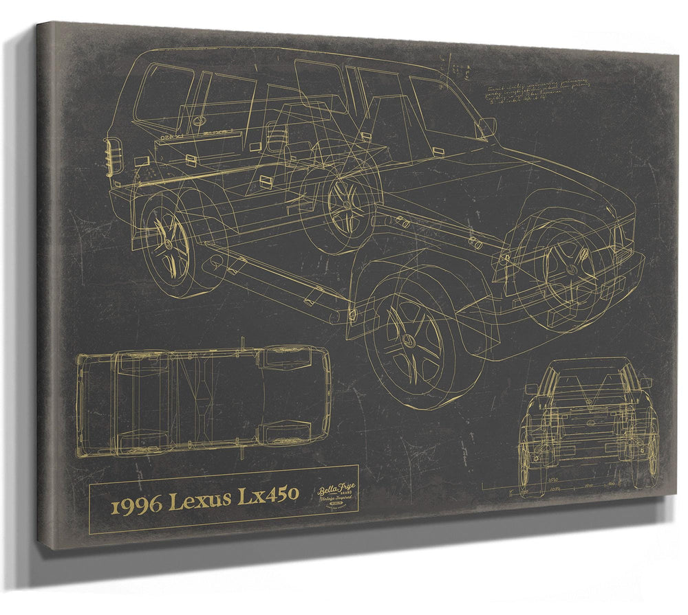 Cutler West 1996 Lexus LX450 blueprint schematic on grey stretched canvas wrap showing multiple vehicle views