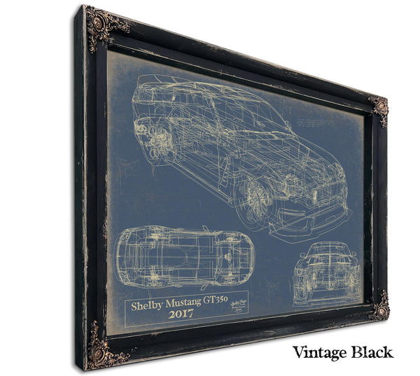 Cutler West Vintage 2017 Mustang Car Model Print, Original Blueprint Canvas, Framed, or Unframed Art