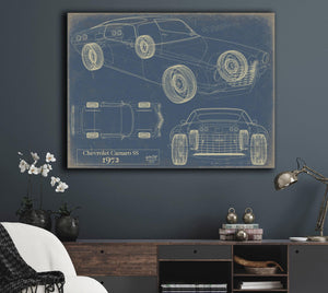 Cutler West Vintage 1972 Camaro SS Car Art - Gifts for Guys - Original Vehicle Print