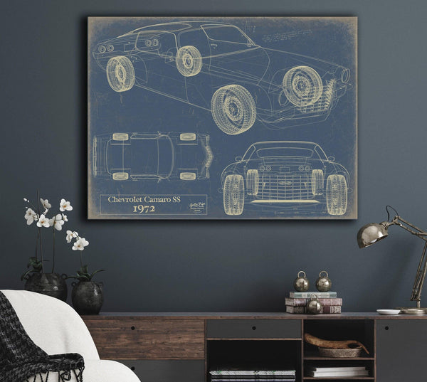 Cutler West Vintage 1972 Camaro SS Car Art - Gifts for Guys - Original Vehicle Print