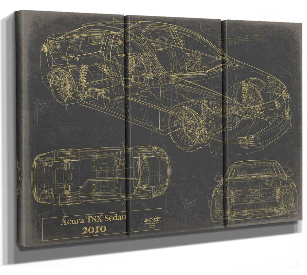 Cutler West Acura TSX Sedan 2010 blueprint with multiple views on blue background stretched canvas
