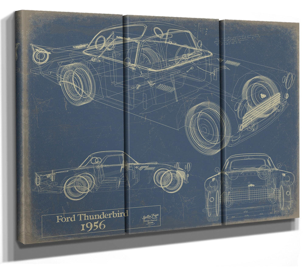 Cutler West Ford Thunderbird 1956 blueprint technical drawings on brown canvas wrap