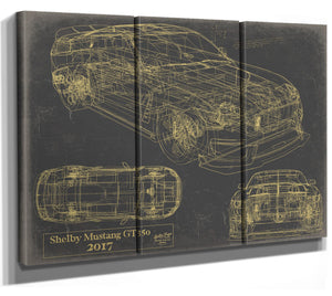 Cutler West Vintage 2017 Mustang Car Model Print, Original Blueprint Canvas, Framed, or Unframed Art