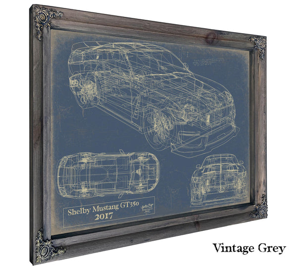 Cutler West Vintage 2017 Mustang Car Model Print, Original Blueprint Canvas, Framed, or Unframed Art