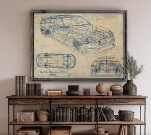 Cutler West Vintage 2017 Mustang Car Model Print, Original Blueprint Canvas, Framed, or Unframed Art