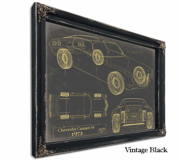 Cutler West Vintage 1972 Camaro SS Car Art - Gifts for Guys - Original Vehicle Print