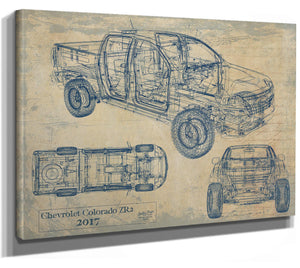 Cutler West Vintage 2017 Car Model Print, Original Blueprint Canvas, Framed, or Unframed Art