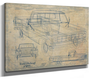 Cutler West 1977 Ford Pickup Truck Model, Original Mancave Blueprint Art
