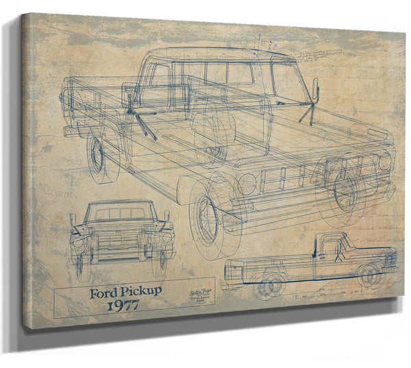 Cutler West 1977 Ford Pickup Truck Model, Original Mancave Blueprint Art