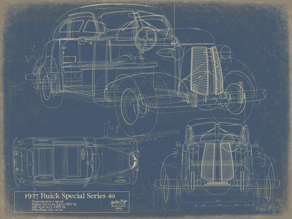 Cutler West Vintage Car Blueprint Art: 1937 Auto Patent Print