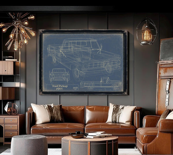 Cutler West 1977 Ford Pickup Truck Model, Original Mancave Blueprint Art