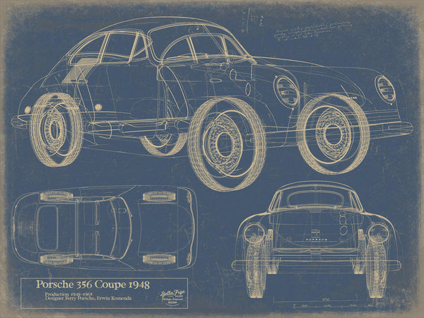 Cutler West Old Coupe Car Blueprint Auto Car - Original Mancave Art