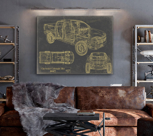 Cutler West Vintage 2017 Car Model Print, Original Blueprint Canvas, Framed, or Unframed Art