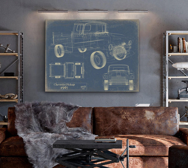 Cutler West Vintage 1957 Chevrolet Pickup Truck Model Mancave Blueprint Art