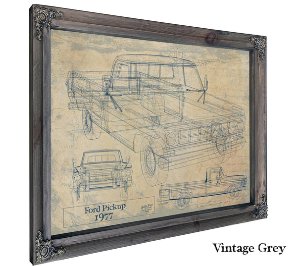 Cutler West 1977 Ford Pickup Truck Model, Original Mancave Blueprint Art