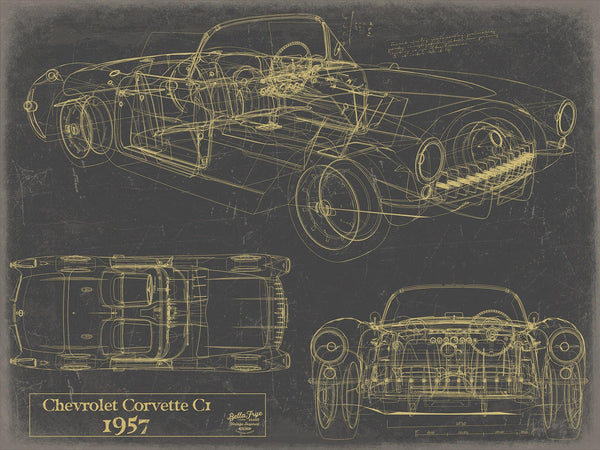 Cutler West Old 1957 Chevrolet Corvette C1 Car Blueprint, - Original Vehicle Patent Art
