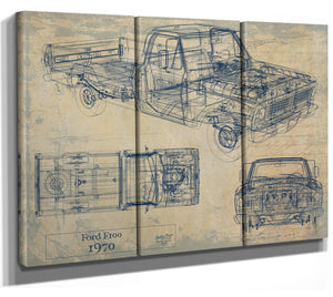 Cutler West 1970 Ford F100 Truck Model Mancave Blueprint Art