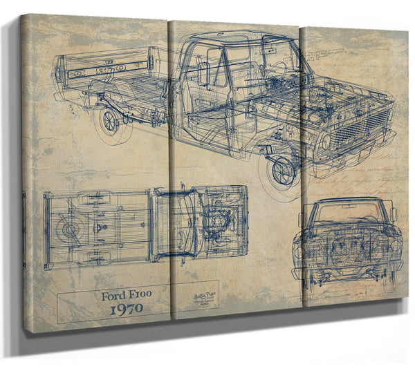 Cutler West 1970 Ford F100 Truck Model Mancave Blueprint Art
