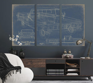Cutler West 1977 Ford Pickup Truck Model, Original Mancave Blueprint Art